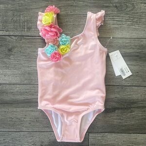 NWT JANIE AND JACK GIRLS PINK FLORAL 1PC SWIMSUIT
